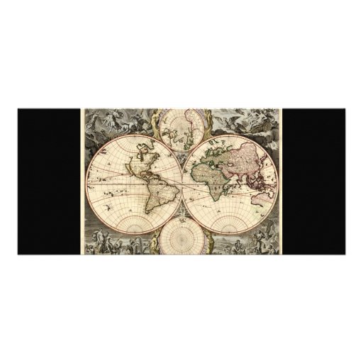 Antique World Map by Nicolao Visscher, circa 1690 Rack Card