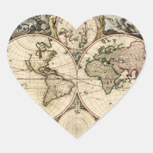 Antique World Map by Nicolao Visscher, circa 1690 Heart Sticker