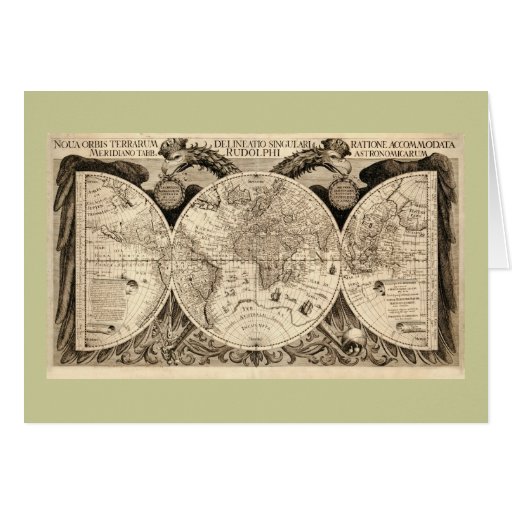 Antique World Map by Philipp Eckebrecht - 1630 Greeting Cards
