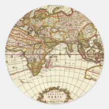 Antique World Map, c. 1680. By Frederick de Wit Round Stickers