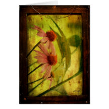 Antiqued Cone Flowers Framed - Birthday Greeting Cards