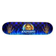 Antonio skull blue fire flames skateboard skaterso