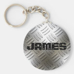 Any Name On Metal Diamond Plate Keychain