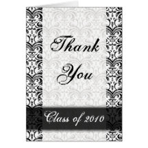 Any Year~ Black/White Damask Graduation Thank You Cards