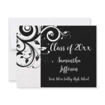 Any Year ~ Luxury Black/White Swirl Graduation Personalized Announcement