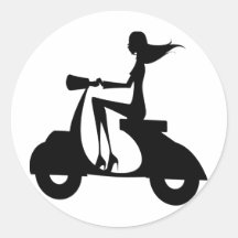 AP028 Girl Scooter Round Sticker