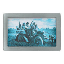APACHES AND GERONIMO DRIVING A MOTOR CAR RECTANGULAR BELT BUCKLES