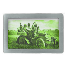 APACHES AND GERONIMO DRIVING A MOTOR CAR RECTANGULAR BELT BUCKLE