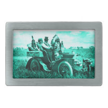 APACHES AND GERONIMO DRIVING A MOTOR CAR BELT BUCKLES