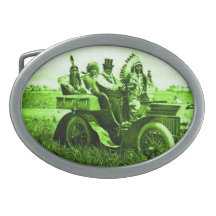 APACHES AND GERONIMO DRIVING A MOTOR CAR BELT BUCKLES