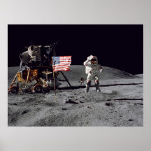 Apollo 16 Astronaut Salutes American Flag Print