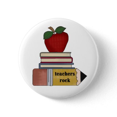 Apple, Books, Pencil Teachers Rock Pinback Button by school_teacher