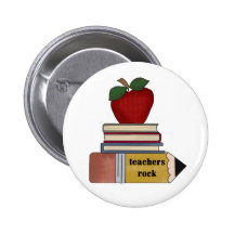Apple, Books, Pencil Teachers Rock Pinback Button