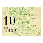 Apple Green & Black Birds Swirl Table Number Post Cards