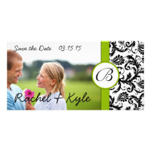 Apple Green Black Damask Save the Date Your Photo Customized Photo Card
