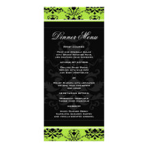Apple Green & Black Damask Slim Dinner Menu Custom Rack Card