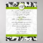 Apple Green Black Damask Wedding Invitation