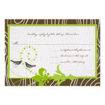Apple Green Brown Wood Grain Bird Response Card Personalized Invite