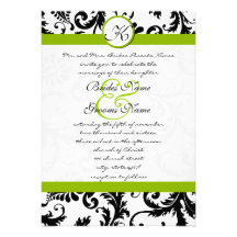 Apple Green Damask Swirls Wedding Invitation