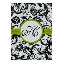 Apple Green Damask Swirls Wedding Invitation