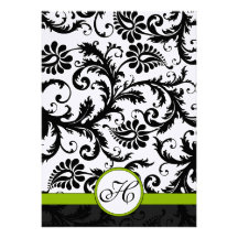 Apple Green Damask Swirls Wedding Invitation