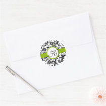 Apple Green Damask Vintage Floral Wedding Stickers
