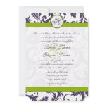 Apple Green Lapis Purple Damask Wedding Invitation