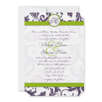 Apple Green Lapis Purple Damask Wedding Invitation