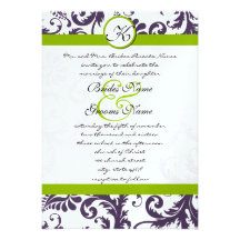 Apple Green Lapis Purple Damask Wedding Invitation