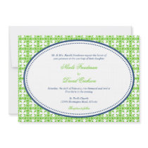 Apple green navy oval beaded preppy custom wedding invite