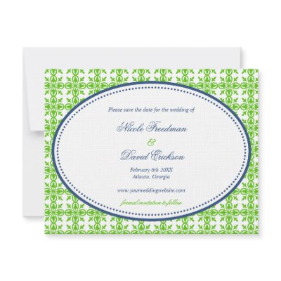 Apple green navy oval preppy wedding save the date invites by FidesDesign