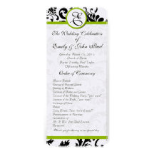 Apple Green Trim Black Damask  Wedding Program Personalized Announcement