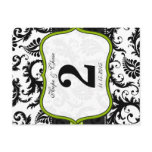 Apple Green Trim Damask Swirls Table Number Cards