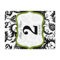 Apple Green Trim Damask Swirls Table Number Cards