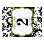 Apple Green Trim Damask Swirls Table Number Cards Postcards