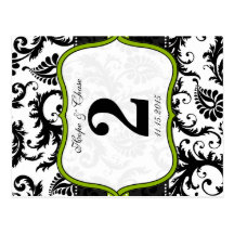 Apple Green Trim Damask Swirls Table Number Cards Postcards