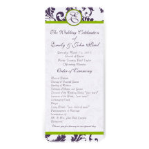 Apple Green Trim Lapis Purple Damask Program Invitations