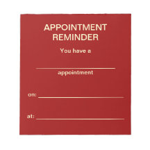 Appointment Reminder Notepad - Red w/White Text