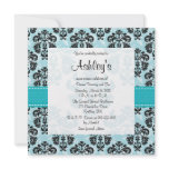 Aqua and Black Damask Sweet Sixteen Invitations