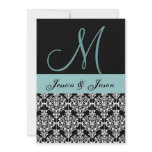 Aqua and Black Damask Wedding Monogram Template invitations