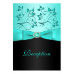 Aqua and Black Floral II Reception Card Business Card Template
