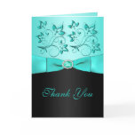 Aqua and Black Floral II Thank You Card