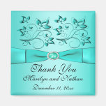 Aqua and Black Floral Wedding Favour Magnet