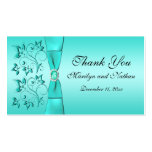Aqua and Black Floral Wedding Favour Tag Business Cards
