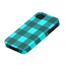 Aqua and Black Gingham Plaid Design Vibe iPhone 4 Case