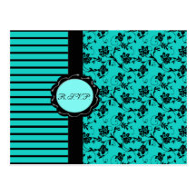 Aqua and Black R.S.V.P. Card Postcards