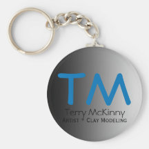 Aqua and Black Simple Initials Keychain