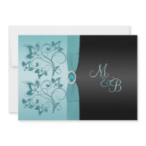Aqua and Black with Jewel Monogrammed Invitation