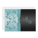 Aqua and Black with Jewel Monogrammed Invitation