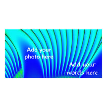 Aqua and Blue Peacock Feathers Fractal Personalized Photo Card